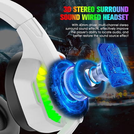 Gaming Headset Wired RGB LED Microphone PS4 Xbox PC White