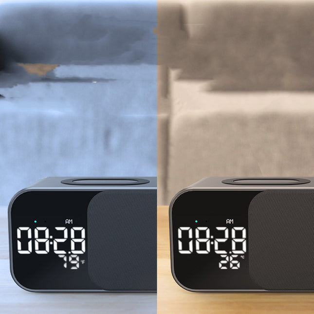 LED Alarm Clock with Wireless Charging, Bluetooth Speaker & FM Radio