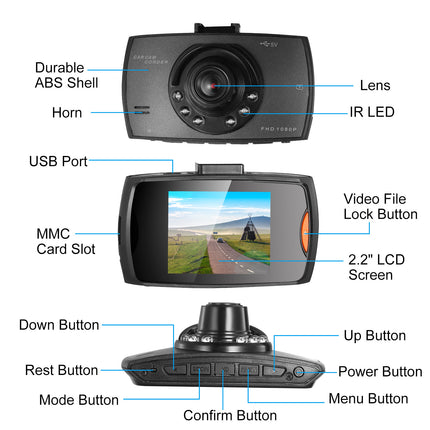 1080P Auto DVR Dashcam 90° Wide-Angle Loop Recording Night Vision