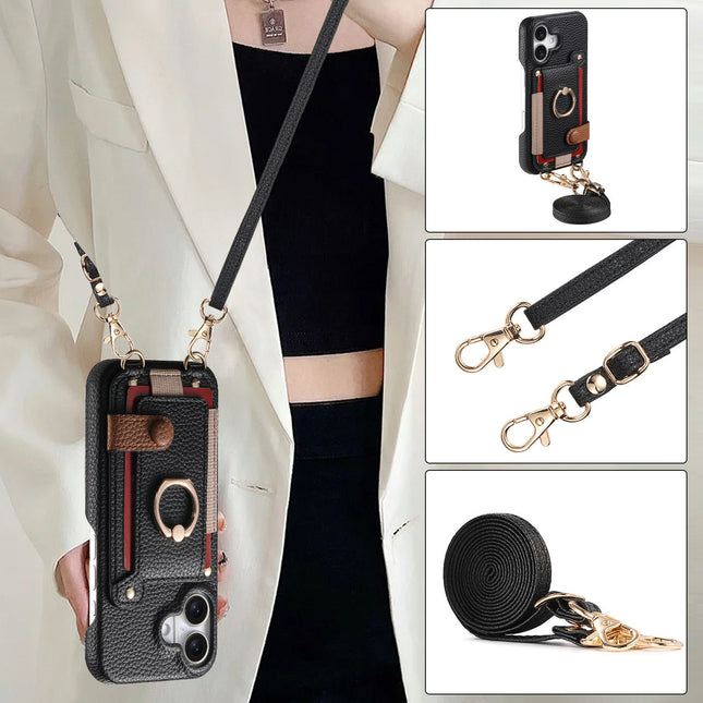 Long Crossbody Lanyard Leather Phone Case With Card Slots