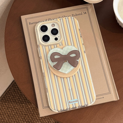 Striped Magnetic Transparent Phone Case With Rotating Bowknot Stand