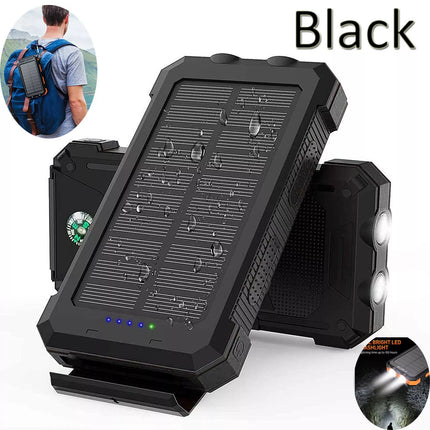 O000000mAh Solar Power Bank Waterproof 2USB LED Battery