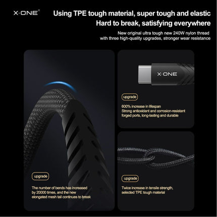 240W Dual Type-C Fast Charging Cable - Braided Nylon, Durable