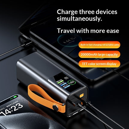 High-power Portable Charger With Retractable Cable Fast Charging Tft Color Displ
