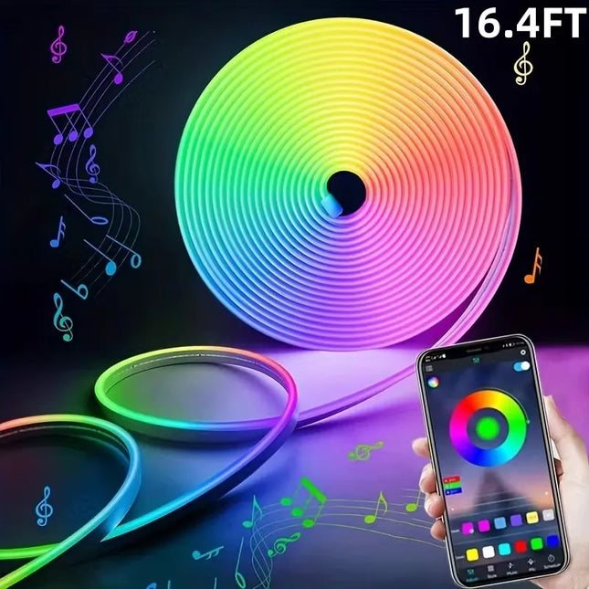 LED Neon Rope Lights 5/10m Smart App Control RGB Music Sync Strip