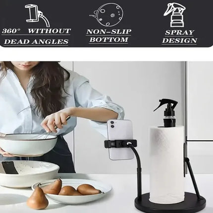 In-1 Stainless Steel Stand: Tissue Holder, Foldable Phone