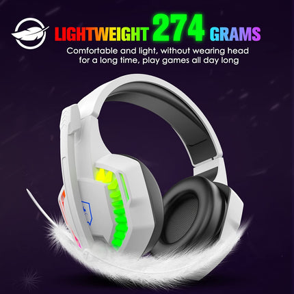 Gaming Headset Wired RGB LED Microphone PS4 Xbox PC White