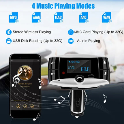 Car FM Transmitter USB Charger Hands-Free MP3 LED Display