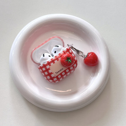 Red Plaid Bluetooth Wireless Earphone Case For Tomatoes And