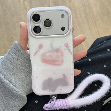 Korean-Style Glittery Knife Fork And Cake Pattern Dog Phone
