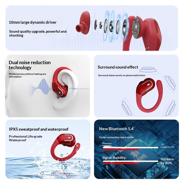 Wireless Gaming Headset Noise-Cancelling Ear Hook Sports Waterproof