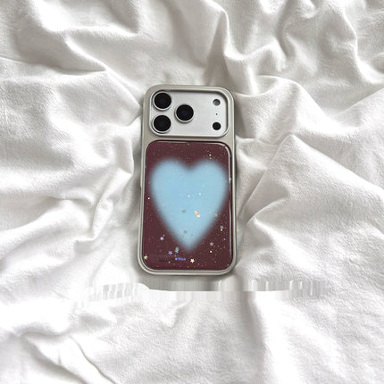 High-end Brown Glitter Blue Heart Phone Case