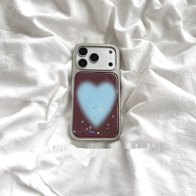 High-end Brown Glitter Blue Heart Phone Case