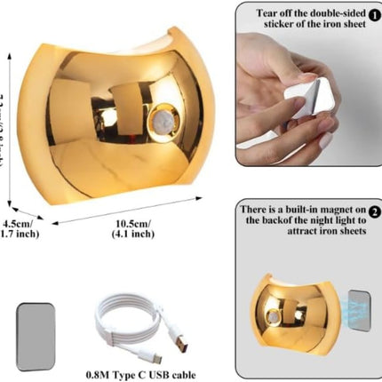 LED Wall Light with Motion Sensor USB Rechargeable 3 Color Modes 2-Pack