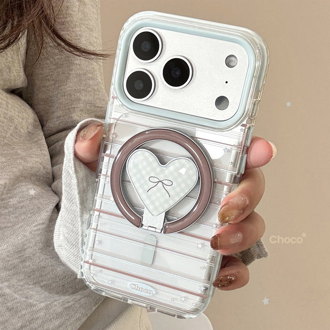 Loving Magnetic Suction Bracket Phone Case In Blue And Brown With A Bow Design