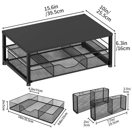 2-Tier Monitor Stand with Storage and Pen Slot - No Drilling Required