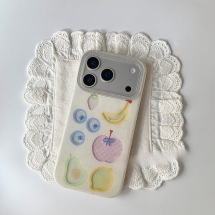 White Phone Case With Glitter Hollowed-Out Fruit Design