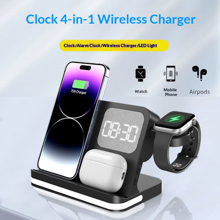7-in-1 Wireless Charging Station with Clock for Smartphone & Smartwatch
