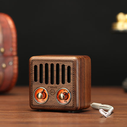 Retro Bluetooth Speaker Wood with Radio & USB - 800mAh Battery