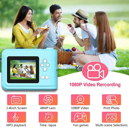 Kids Instant Print Digital Camera HD 1080P with 3 Paper Rolls