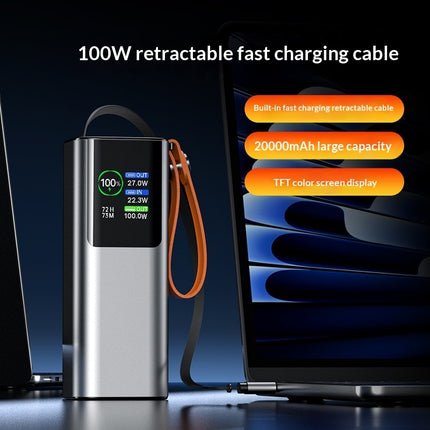High-power Portable Charger With Retractable Cable Fast Charging Tft Color Displ
