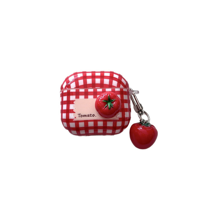 Red Plaid Bluetooth Wireless Earphone Case For Tomatoes And