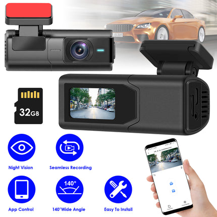 2K Dash Cam Front Camera 140° WiFi Night Vision 32GB Memory Card