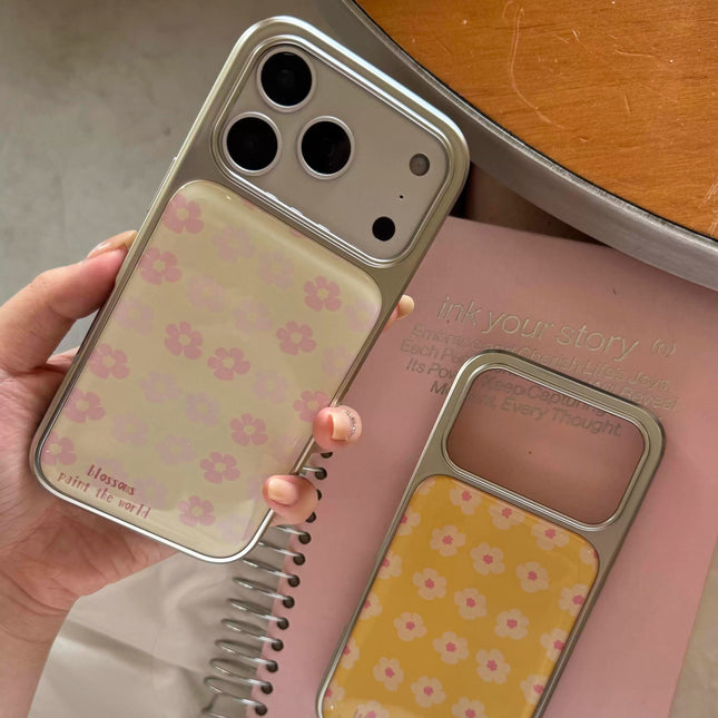 Korean-style Retro Floral Diary Electroplated Silver Magnetic-attachment Phone C