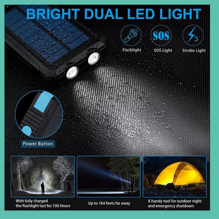 Solar Power Bank Waterproof 2USB LED Battery Charger For