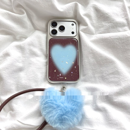 High-end Brown Glitter Blue Heart Phone Case