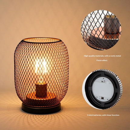 Rustic Wrought Iron Bedside Lamp - Warm White LED Night Light