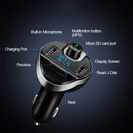T20 Bluetooth FM Transmitter Car Hands-free MP3 USB Charger