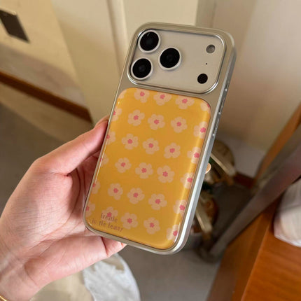 Korean-style Retro Floral Diary Electroplated Silver Magnetic-attachment Phone C