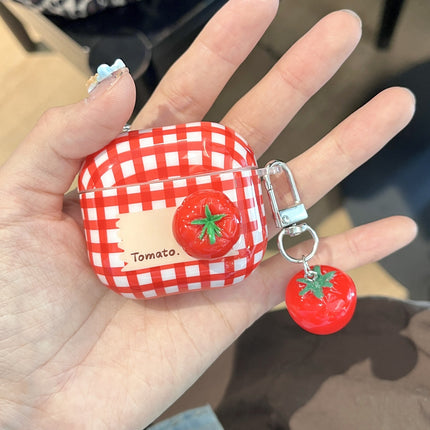 Red Plaid Bluetooth Wireless Earphone Case For Tomatoes And