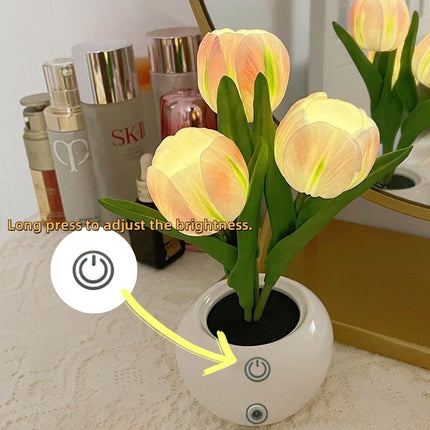 Tulip LED Table Lamp with Flower Vase - USB Night Light Decor