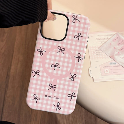 Plaid Bowknot Magnetic Stand Phone Case