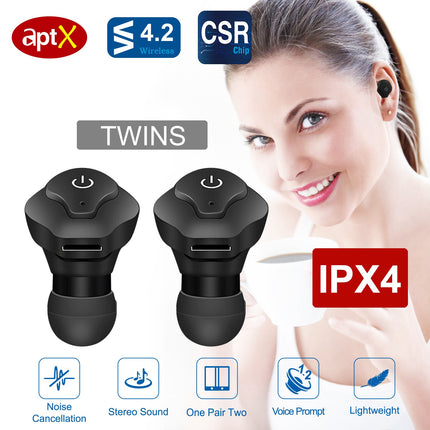 1 Pair True Wireless Earbuds Csr V4.2 In-ear Stereo Headsets Ip44 Waterproof Apt