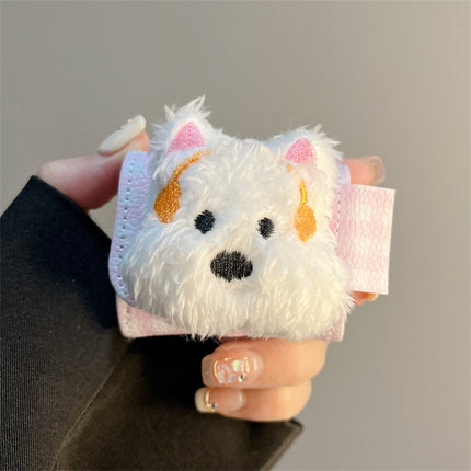 Flip-Open Plush Cartoon Westie Dog Earphone Case