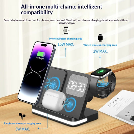 7-in-1 Wireless Charging Station with Clock for Smartphone & Smartwatch