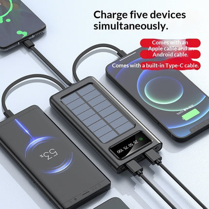 Portable Solar Power Bank With Built-in Cable Ultra-high Capacity For On-the-go
