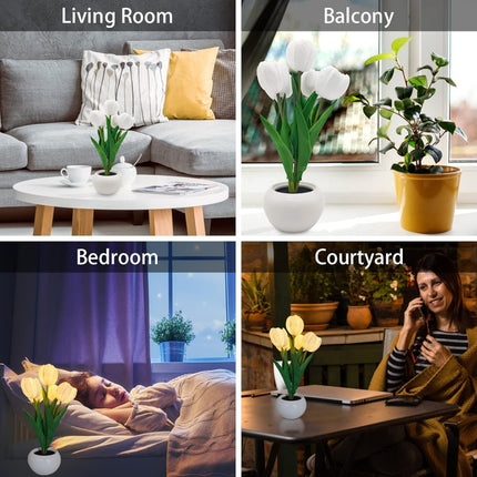 Tulip LED Table Lamp with Flower Vase - USB Night Light Decor