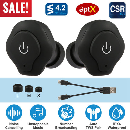 1 Pair True Wireless Earbuds Csr V4.2 In-ear Stereo Headsets Ip44 Waterproof Apt