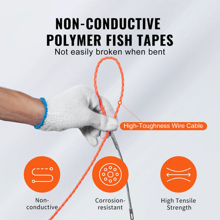Fish Tape Wire Cable Line Puller 100 Ft 1/4 In Pet With High