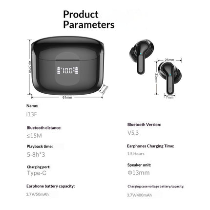 TWS Bluetooth In-Ear Earbuds with 8h Battery & Noise Cancelling