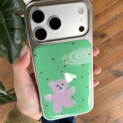 Green And Pink Little Bear Phone Case With A Silver-Plated