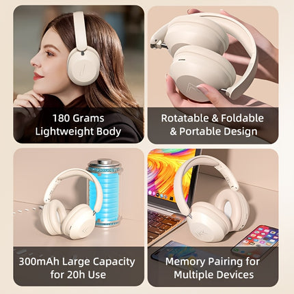 Bluetooth Headset with Microphone, 15h Battery Life, Foldable, Stereo