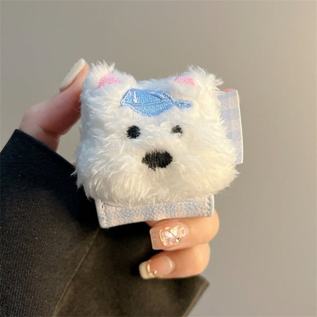 Flip-Open Plush Cartoon Westie Dog Earphone Case