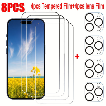 8-Pack HD Tempered Glass Screen Protector iPhone 14 15 16 17 Pro Max Plus Air