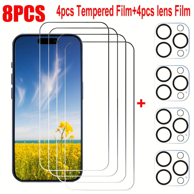 8-Pack HD Tempered Glass Screen Protector iPhone 14 15 16 17 Pro Max Plus Air