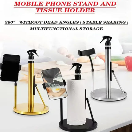 In-1 Stainless Steel Stand: Tissue Holder, Foldable Phone